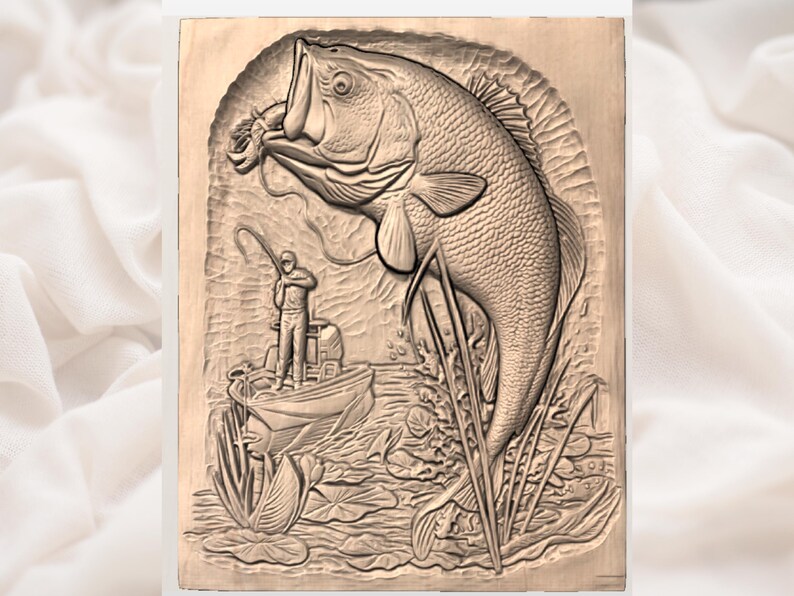 Largemouth Bass Fishing 3D Relief STL view 2
