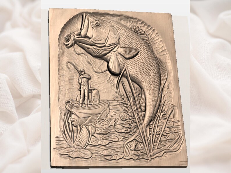 Largemouth Bass Fishing 3D Relief STL view 3