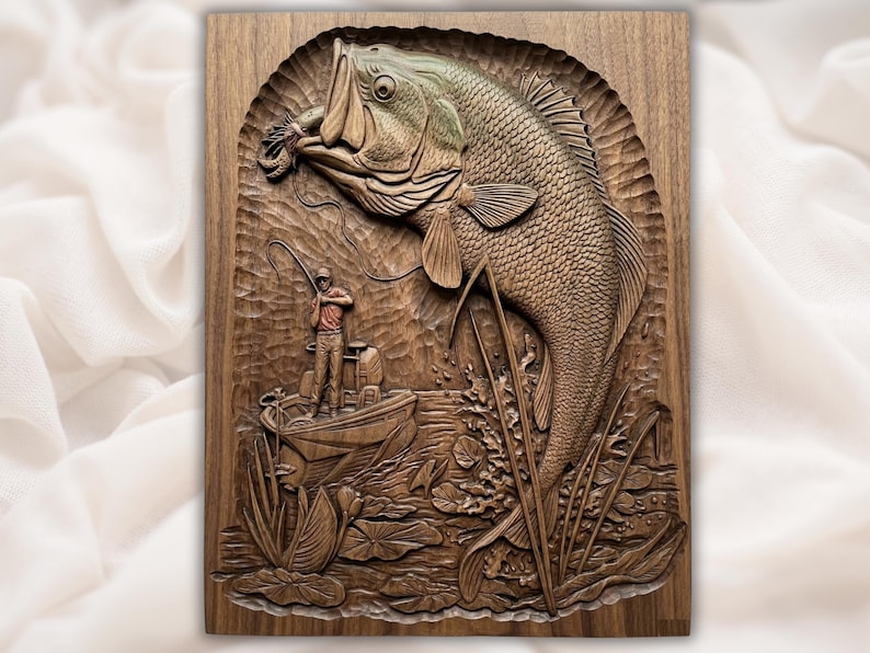 Largemouth Bass Fishing 3D Relief STL bas-relief STL design