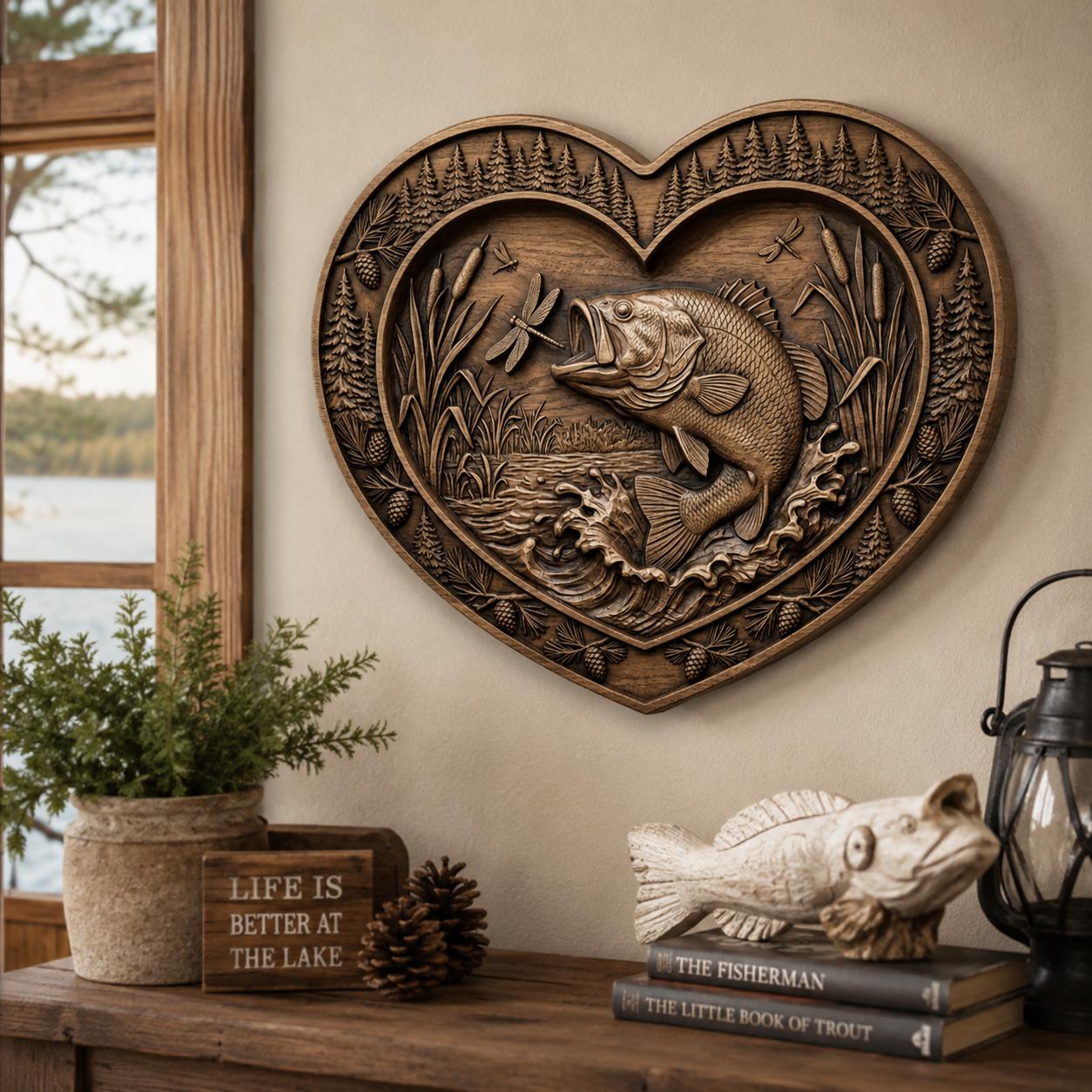 Leaping Bass CNC STL File - Largemouth Bass & Dragonfly 3D Relief for Wood Carving, Vectric Aspire, ArtCAM, Deep Scoop Fishing Panel view 5