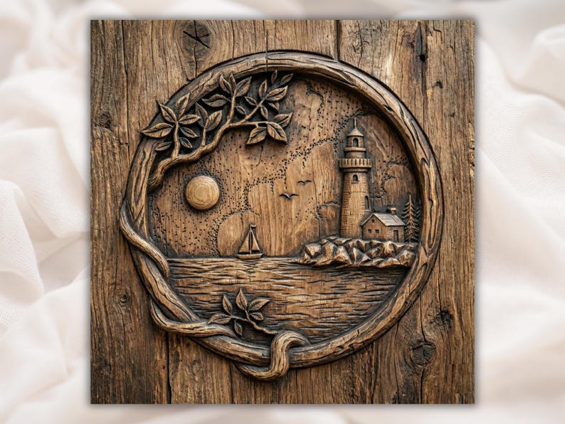 Lighthouse Coastal Scene 3D Relief STL File bas-relief STL