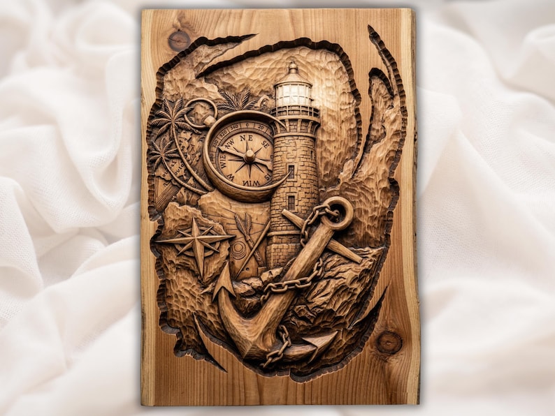 Lighthouse Compass STL bas-relief STL