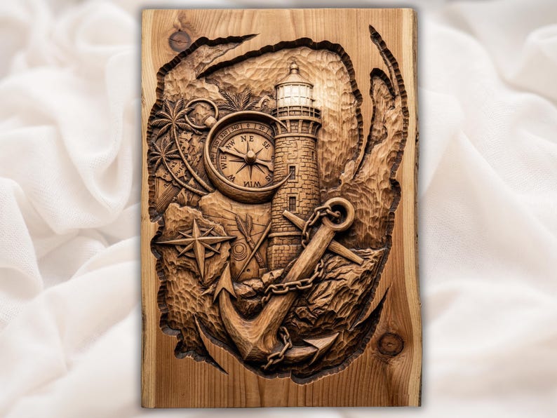 Lighthouse Compass STL bas-relief STL design