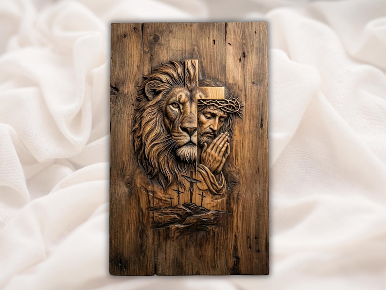 Lion & Praying Jesus Cross 3D Relief STL bas-relief STL design