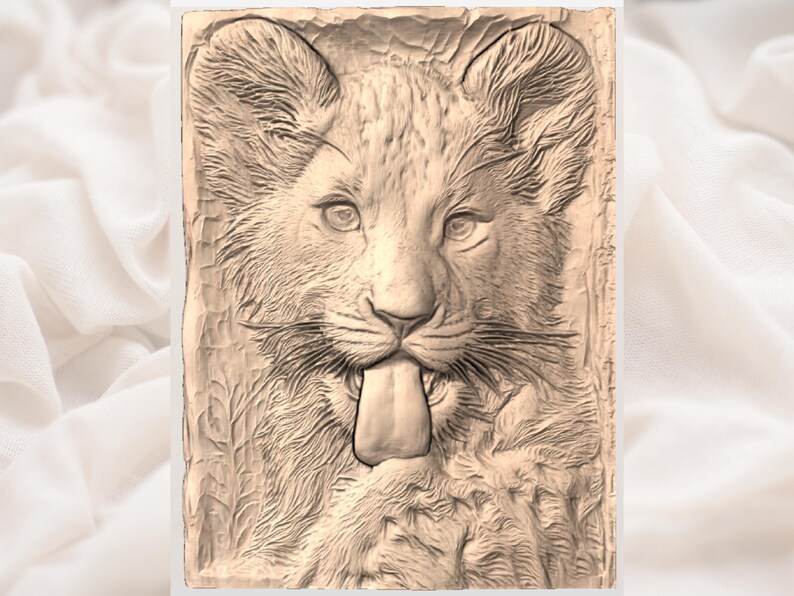 Lion Cub 3D Relief STL for CNC Router view 3