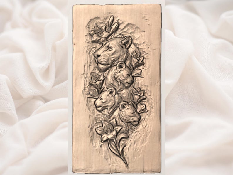 Lion Family 3D Relief STL File view 2