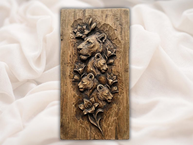 Lion Family 3D Relief STL File bas-relief STL design