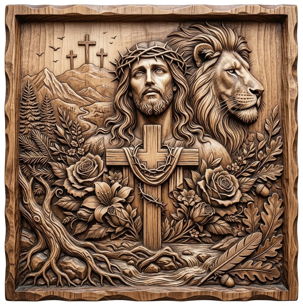 Lion of Judah and Jesus Christ CNC Relief STL bas-relief STL design