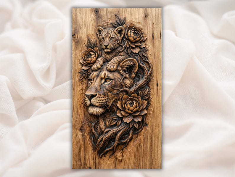 Lioness and Cub 3D Relief STL bas-relief STL