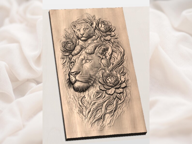 Lioness and Cub 3D Relief STL view 3
