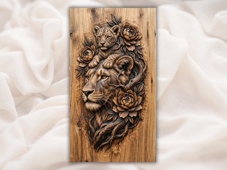 Lioness and Cub 3D Relief STL bas-relief STL design