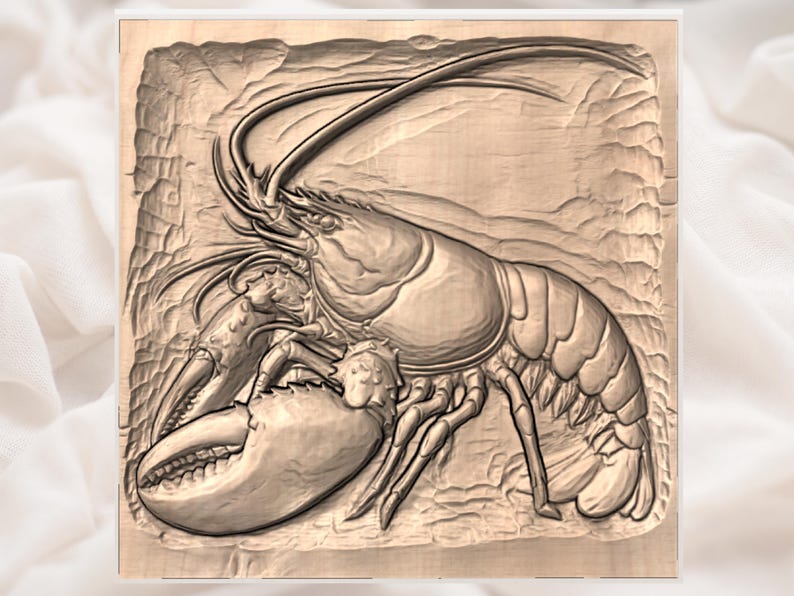 Lobster Ready woodcarving Relief STL view 3