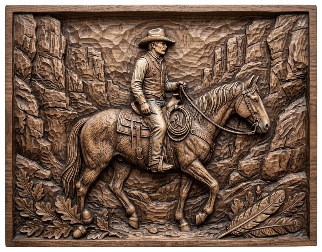 Lone Star Rider Western Cowboy Canyon CNC Relief STL