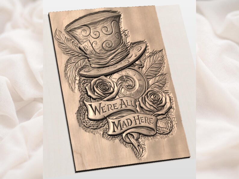 Mad Hatter Quote 3D Relief STL view 2
