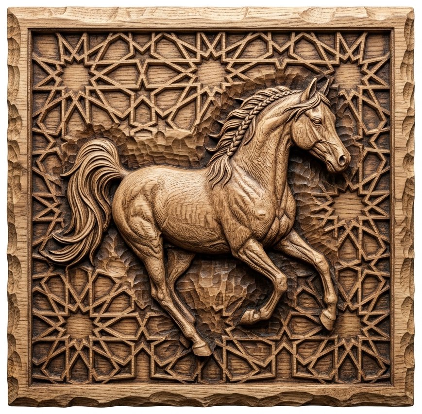 Majestic Arabian Horse Running Geometric Pattern CNC Relief STL bas-relief STL design