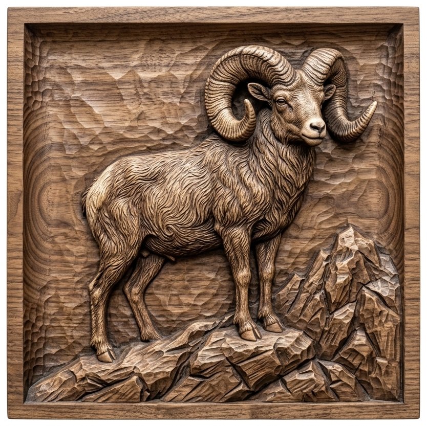 Majestic Bighorn Ram Mountain Peak CNC Relief STL