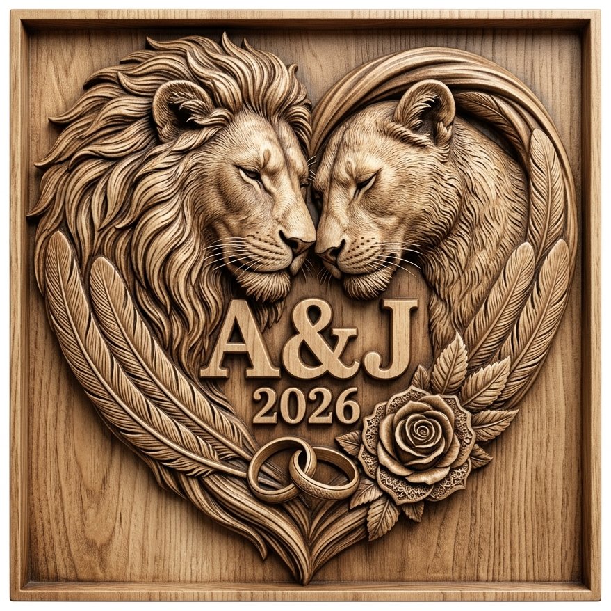Majestic Lion Heart Wedding Anniversary Personalized CNC Relief STL bas-relief STL design
