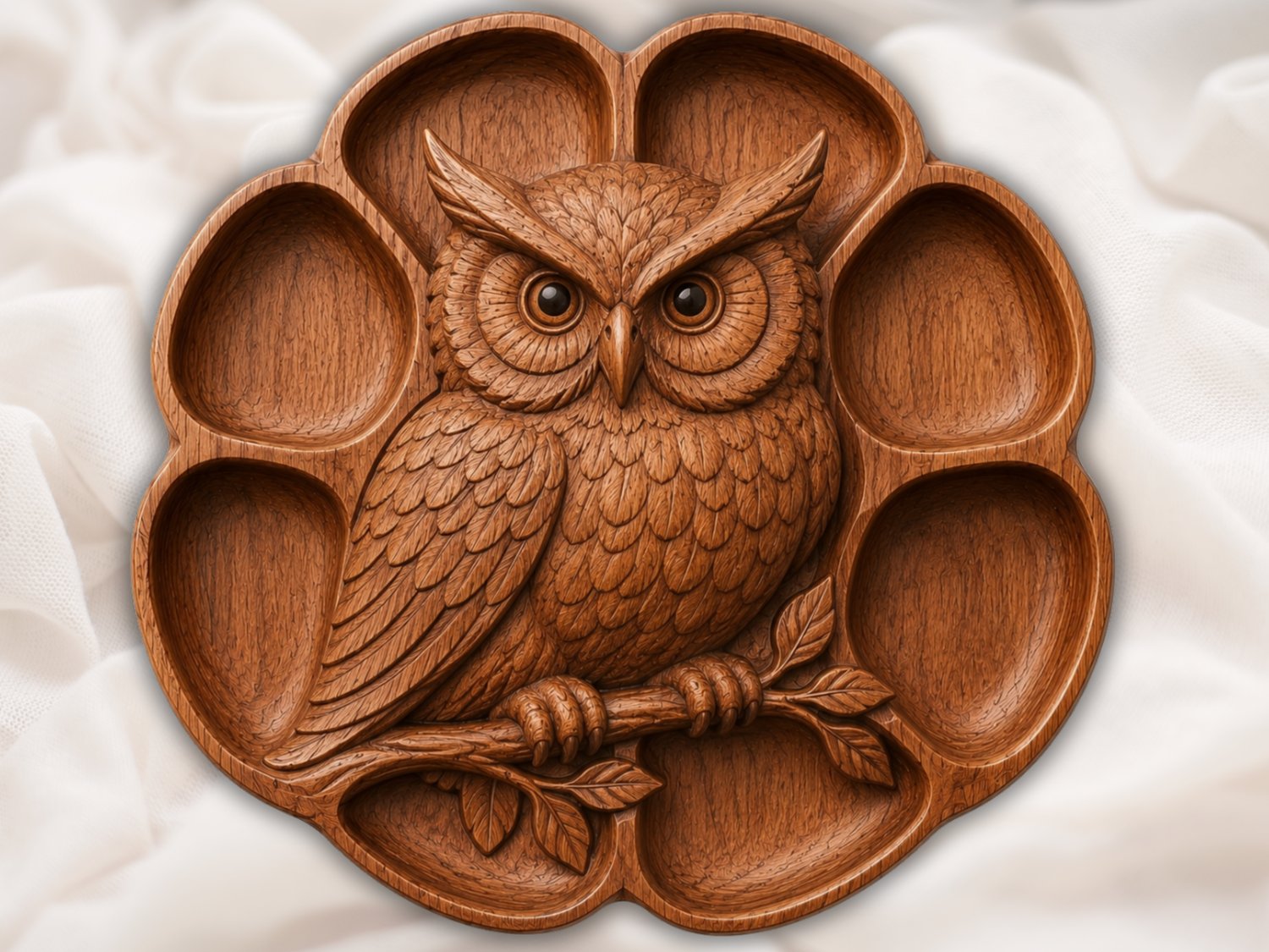 Majestic Owl Wood Carving Platter | Wise Owl Wall Decor | Circular Relief Panel | Rustic Cabin Art | Nature Theme CNC Project — carved bas relief STL file for CNC