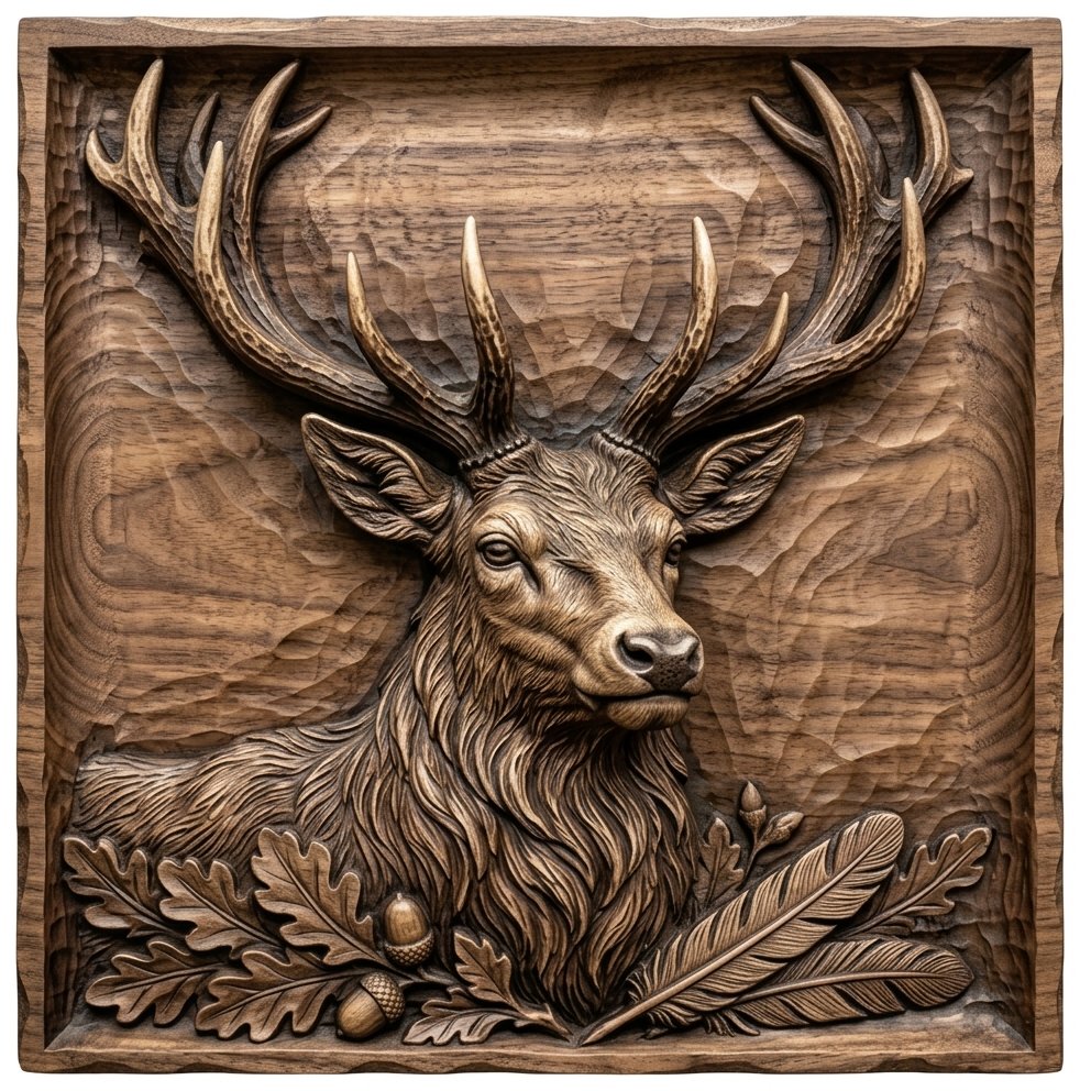 Majestic Stag Forest Monarch Wildlife CNC Relief STL bas-relief STL design