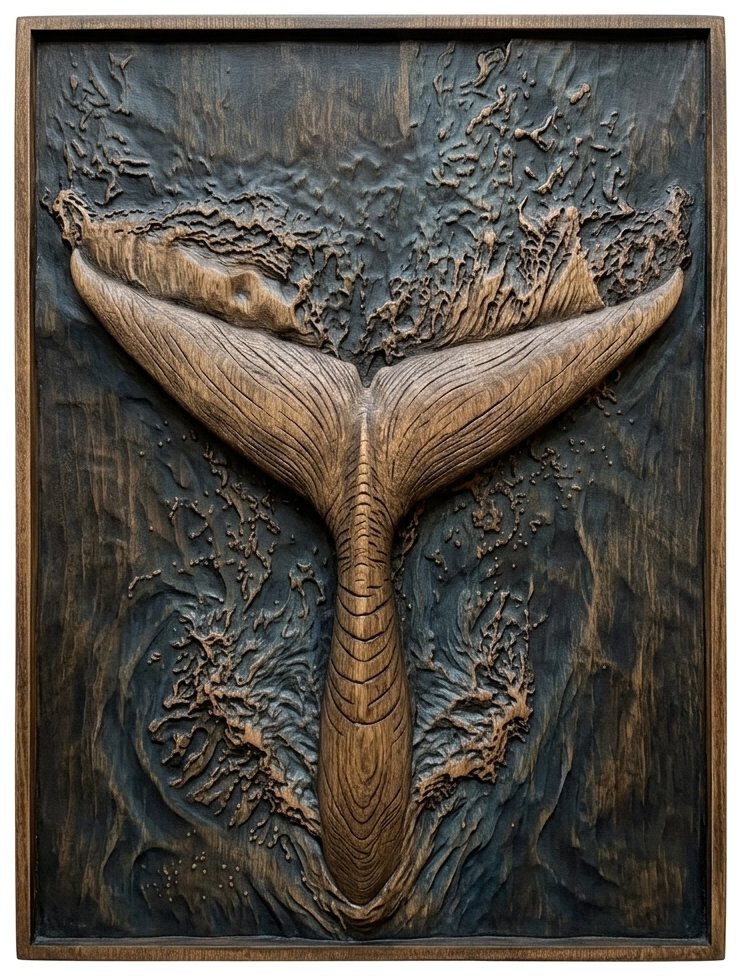 Majestic Whale Tail Breaching Ocean CNC Relief STL bas-relief STL design