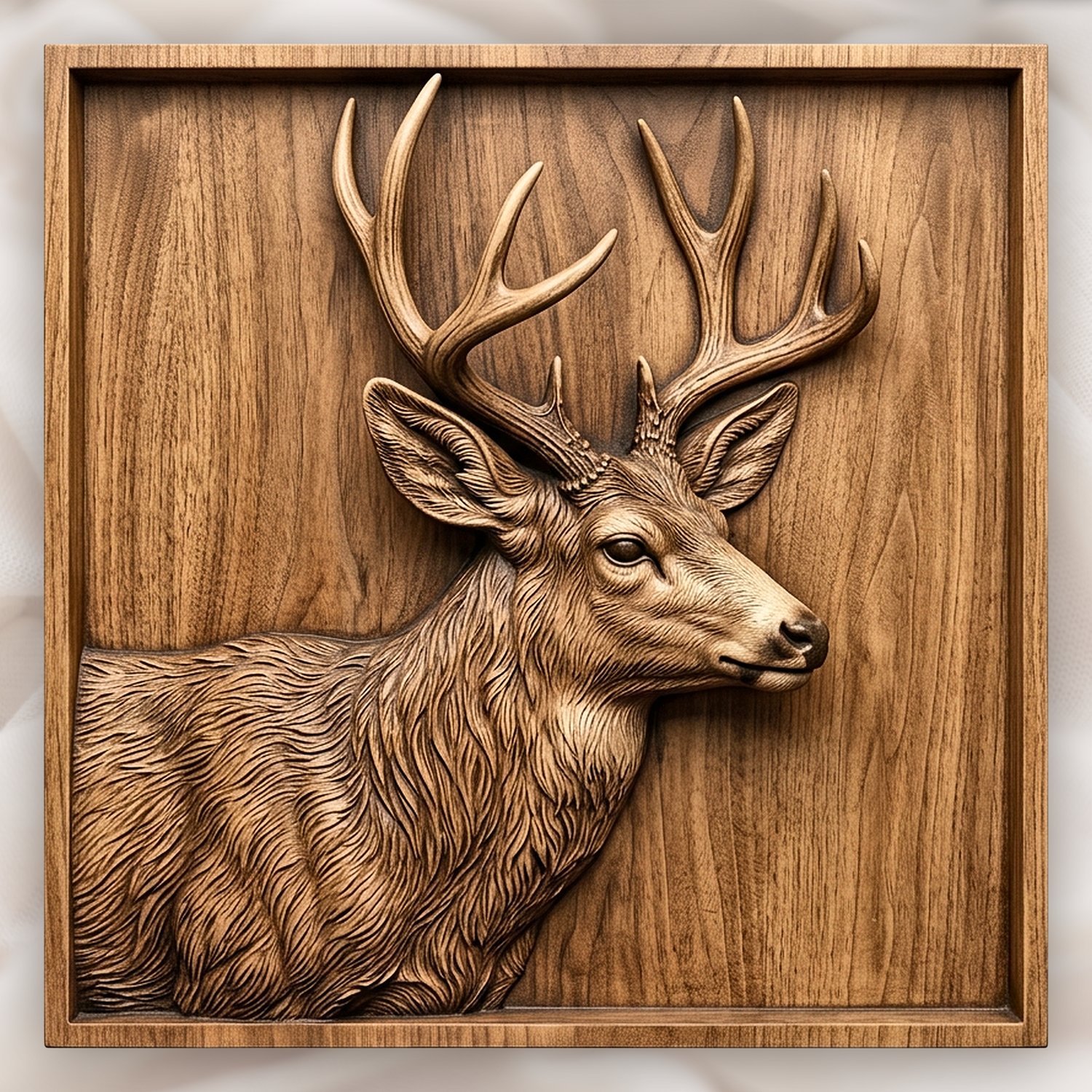 Majestic Whitetail Buck Wildlife Scene CNC Relief STL