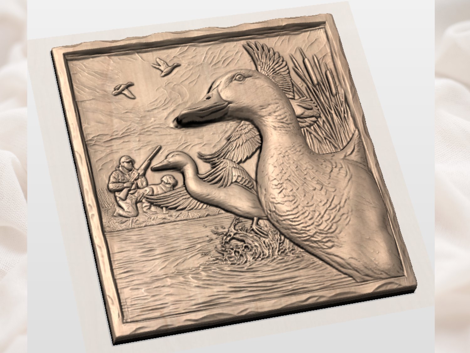 Mallard Duck Hunter & Lab Scene CNC Relief STL view 4