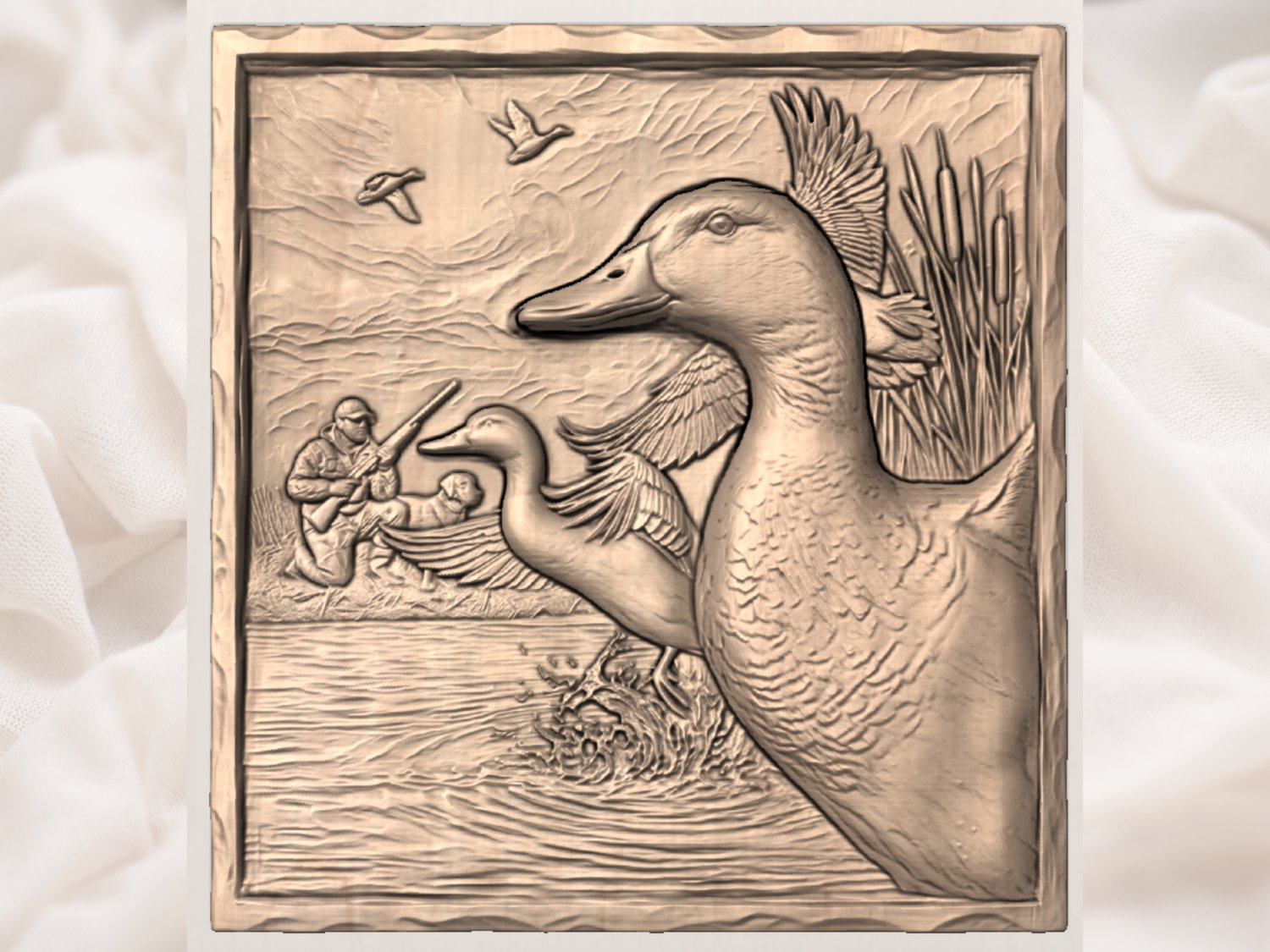 Mallard Duck Hunter & Lab Scene CNC Relief STL view 5