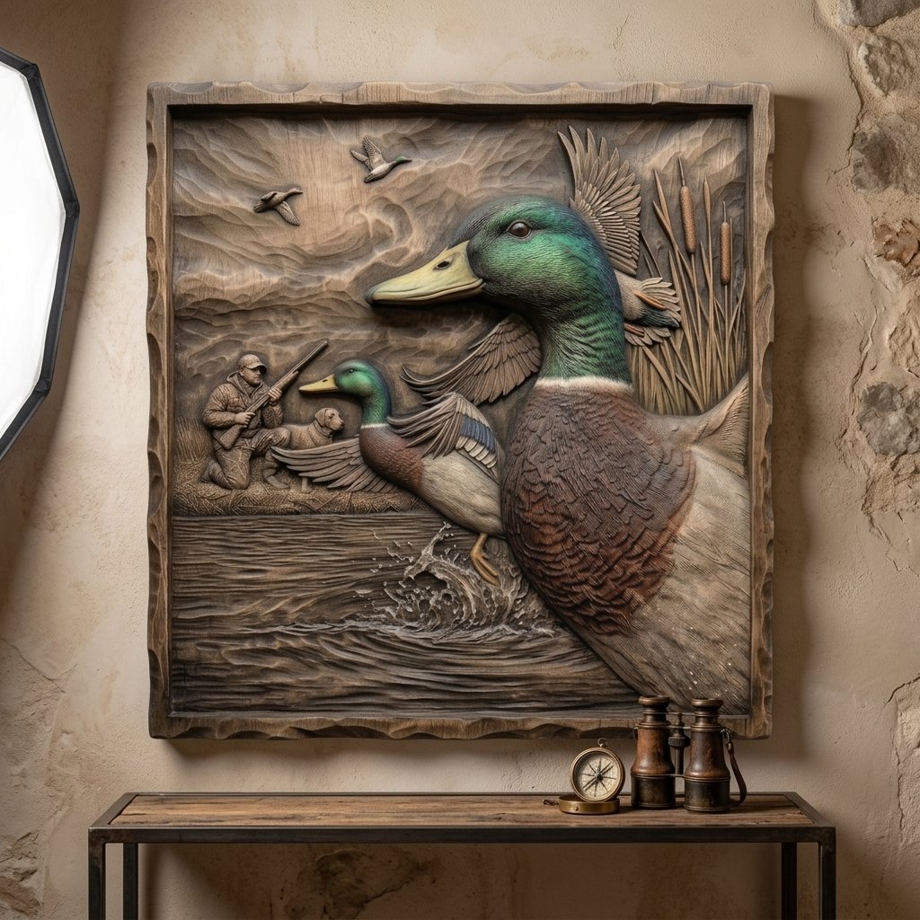 Mallard Duck Hunter & Lab Scene CNC Relief STL view 6