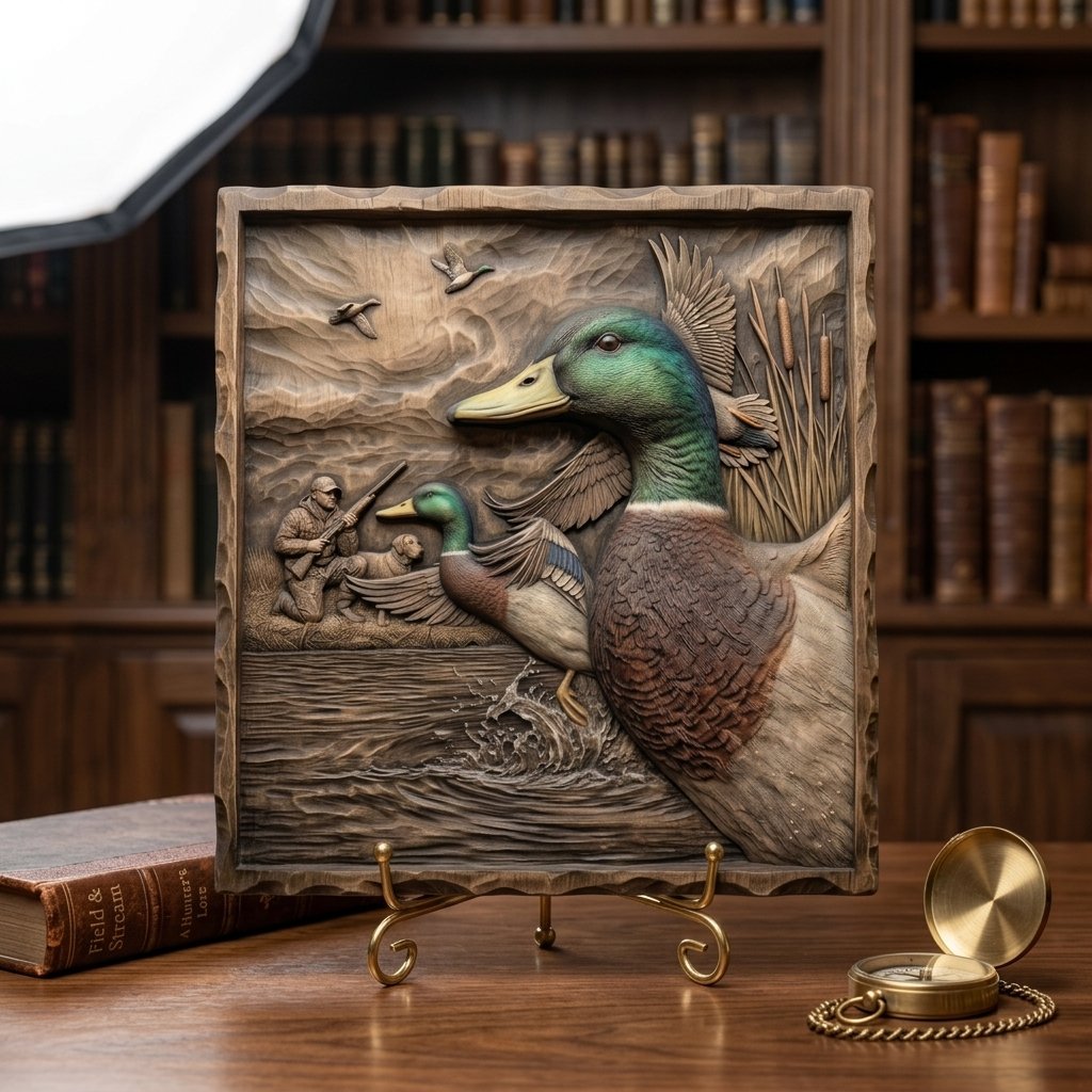 Mallard Duck Hunter & Lab Scene CNC Relief STL view 7