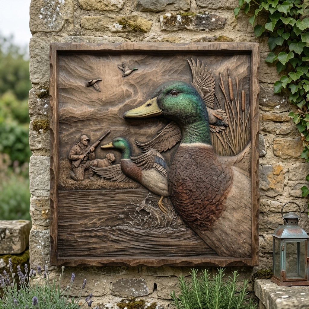 Mallard Duck Hunter & Lab Scene CNC Relief STL view 8