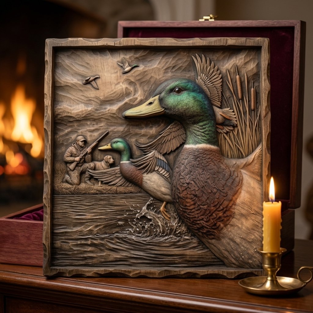 Mallard Duck Hunter & Lab Scene CNC Relief STL view 9