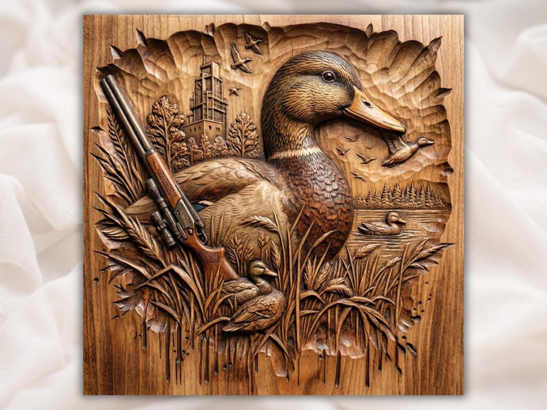 Mallard Duck Marsh Relief STL bas-relief STL design