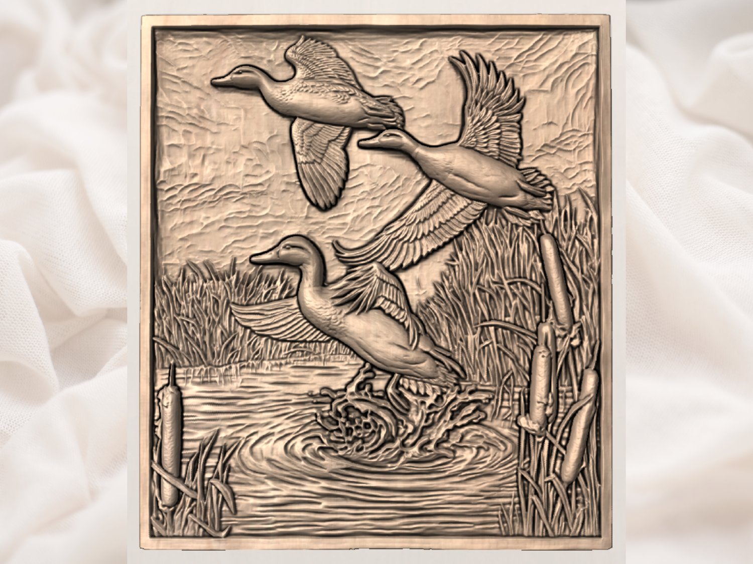 Mallard Ducks Flight Marsh Scene CNC Relief STL view 4