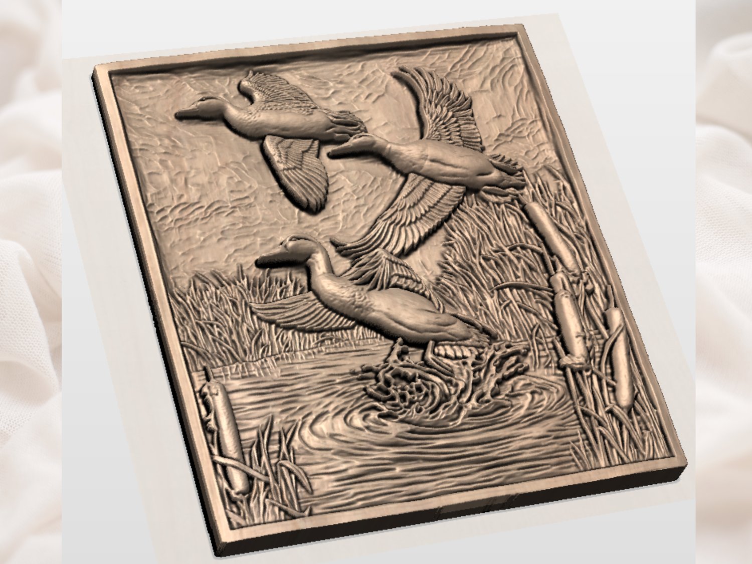 Mallard Ducks Flight Marsh Scene CNC Relief STL view 5