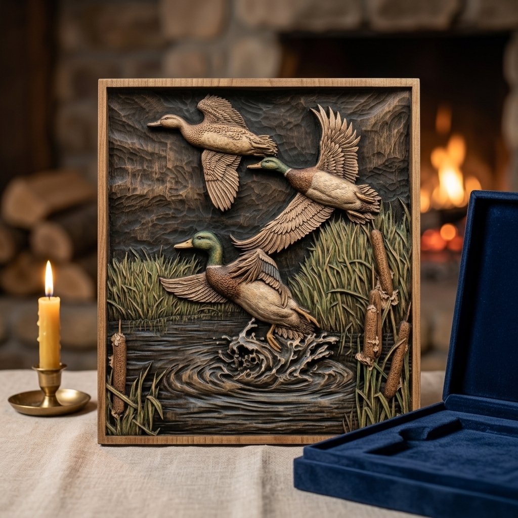 Mallard Ducks Flight Marsh Scene CNC Relief STL view 6