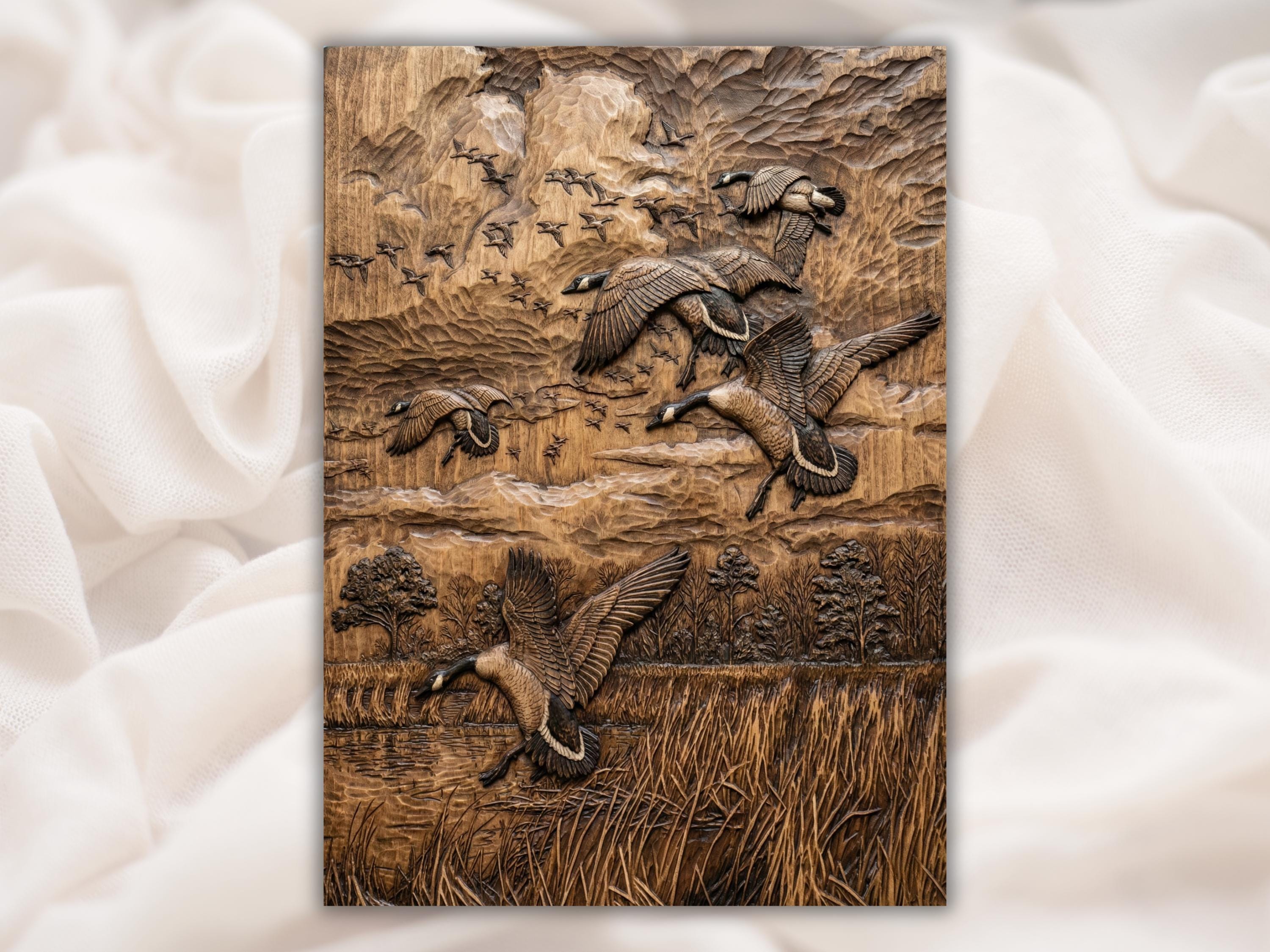 Canada Geese Flying Over the Marsh Bas-Relief STL bas-relief STL design