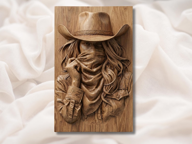 Masked Cowgirl Portrait 3D Relief STL bas-relief STL