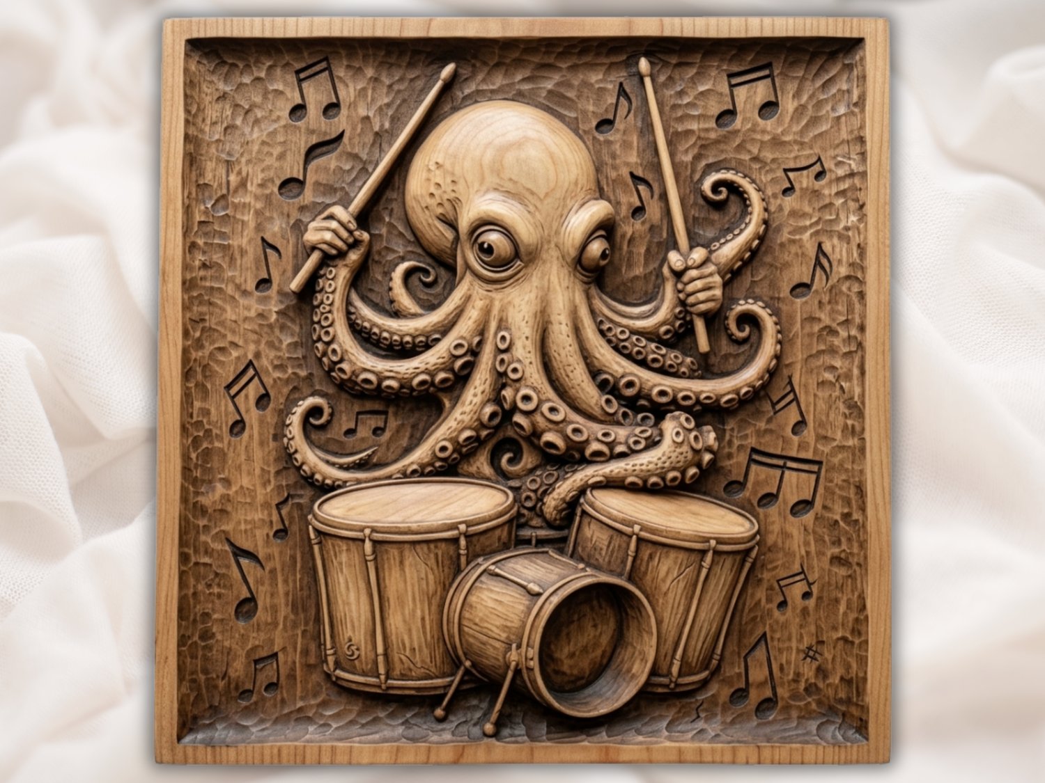 Master Musician Octopus Drummer CNC Relief STL bas-relief STL design