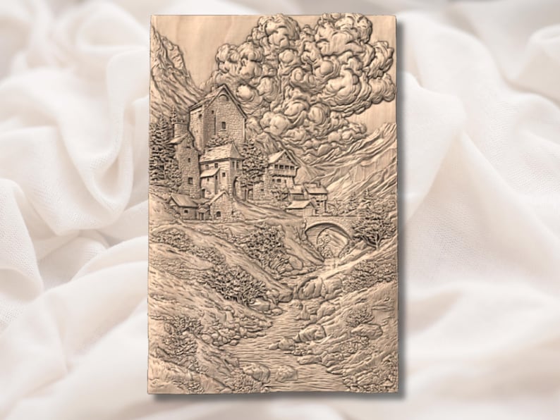 Medieval Castle Village 3D Relief STL view 2