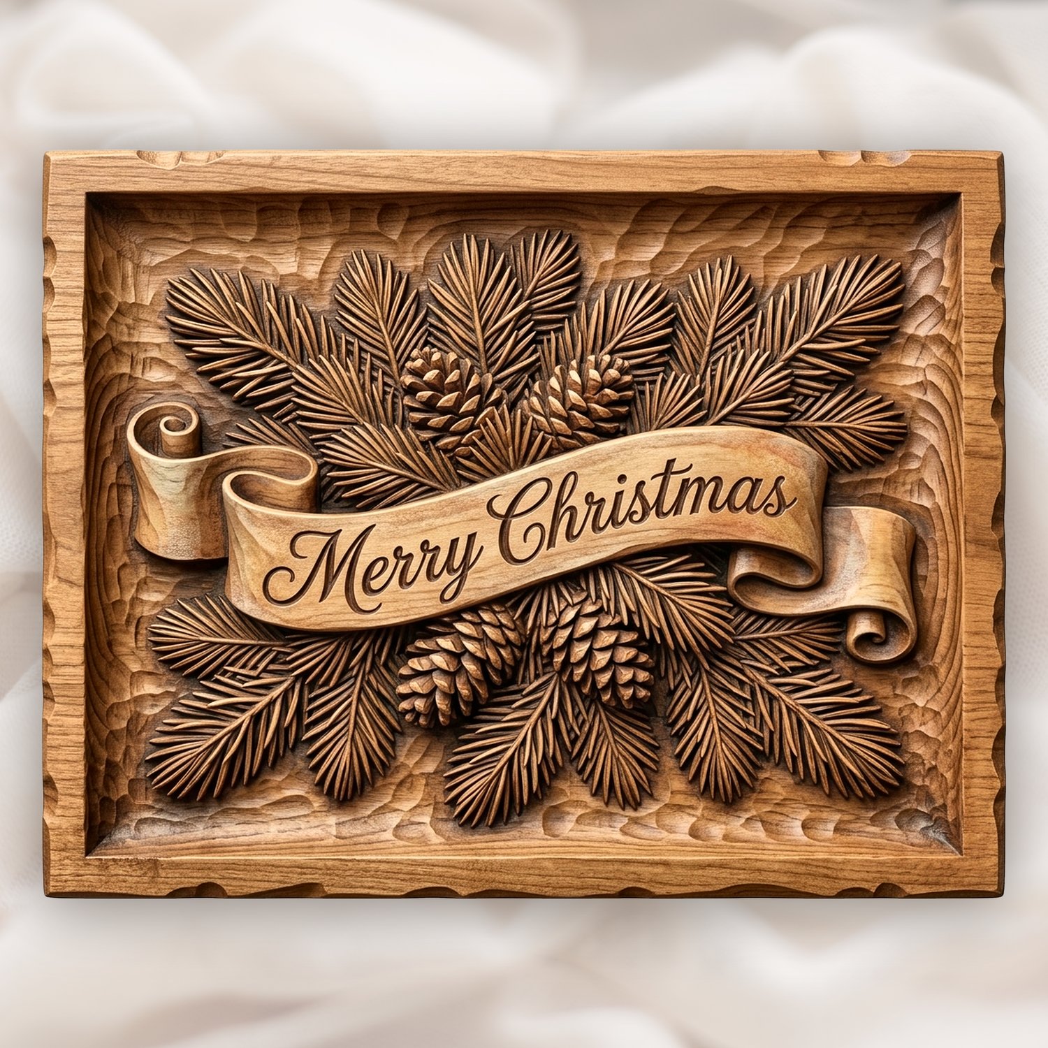 Merry Christmas Pine Cone CNC Relief STL