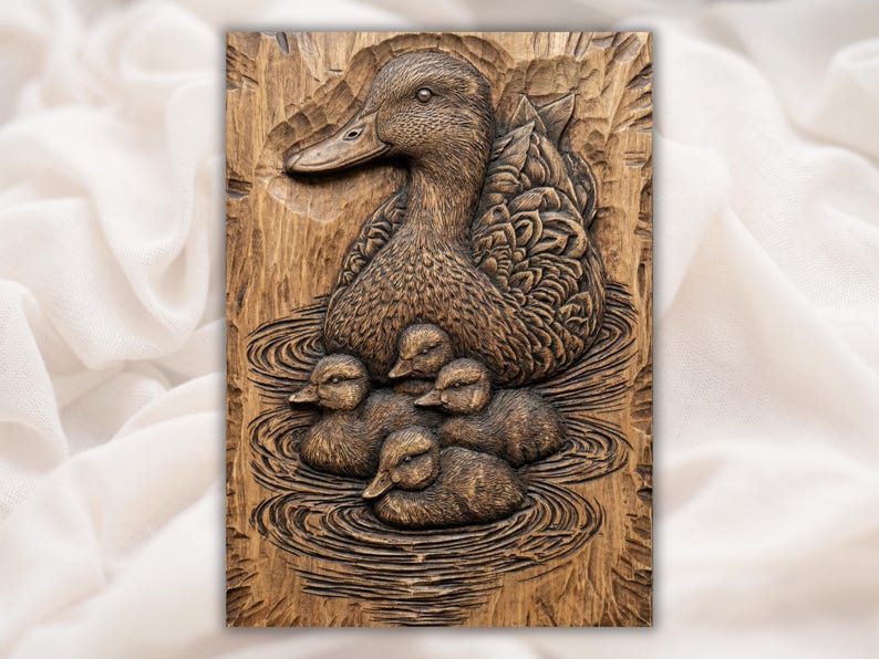 Mother Duck and Ducklings 3D Relief STL bas-relief STL