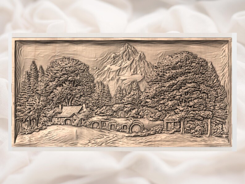 Mountain Forest Cabin 3D Relief STL view 3