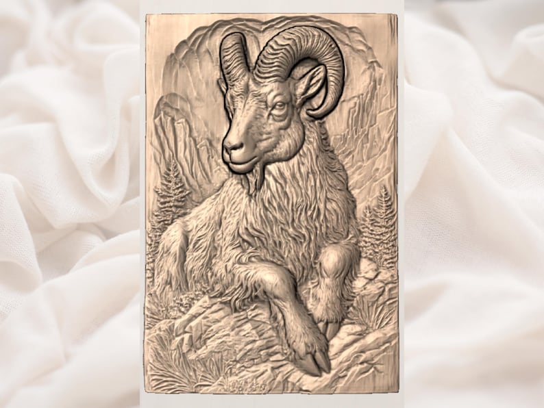 Mountain Goat 3D Relief STL view 3