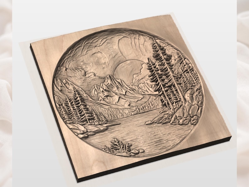 Mountain Lake Round 3D Relief STL File view 2