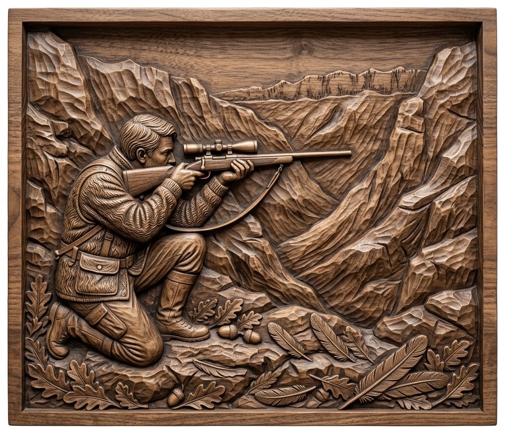 Mountain Marksman Hunter Scene CNC Relief STL