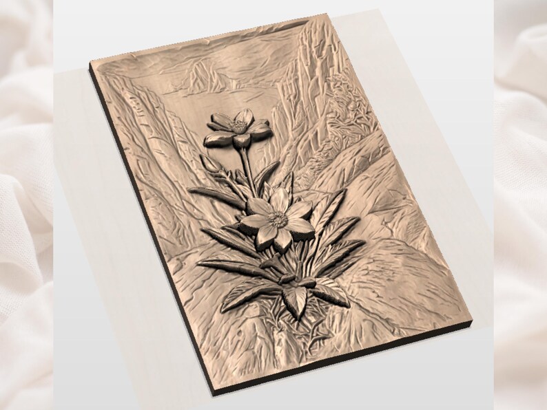 Mountain Wildflower Relief STL view 2