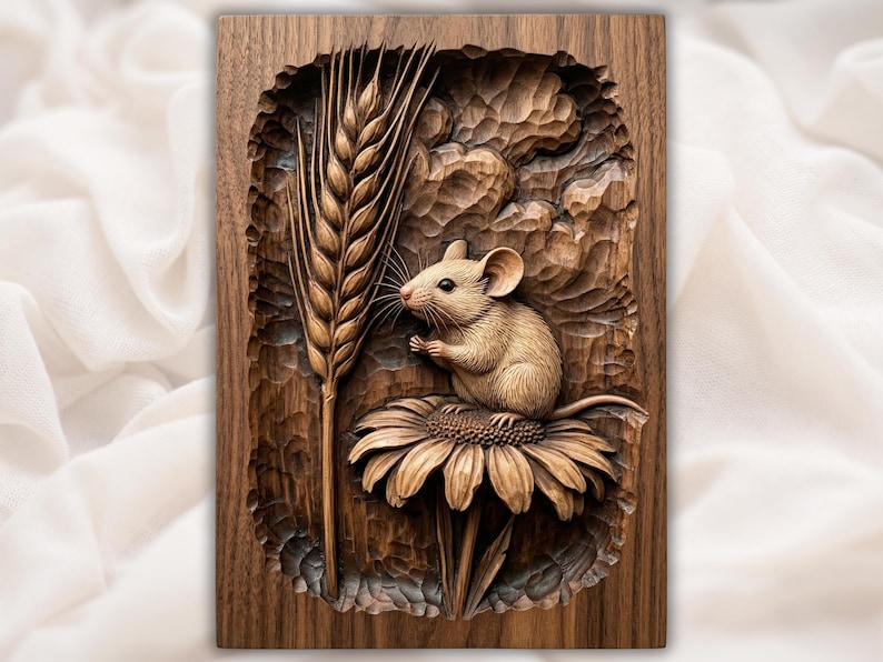 Mouse on Daisy Panel  STL bas-relief STL