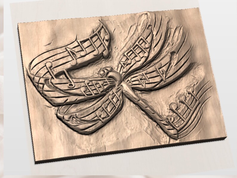 Music Dragonfly 3D Relief STL File view 2