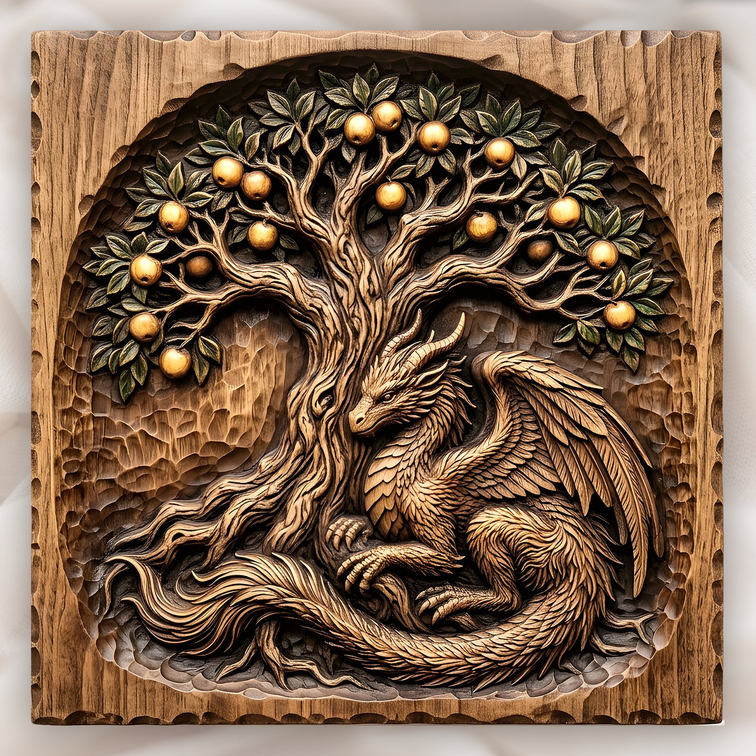 Mythical Dragon Under Fruit Tree CNC Relief STL