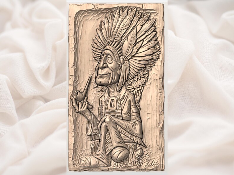 Native American Chief Bas Relief STL view 3